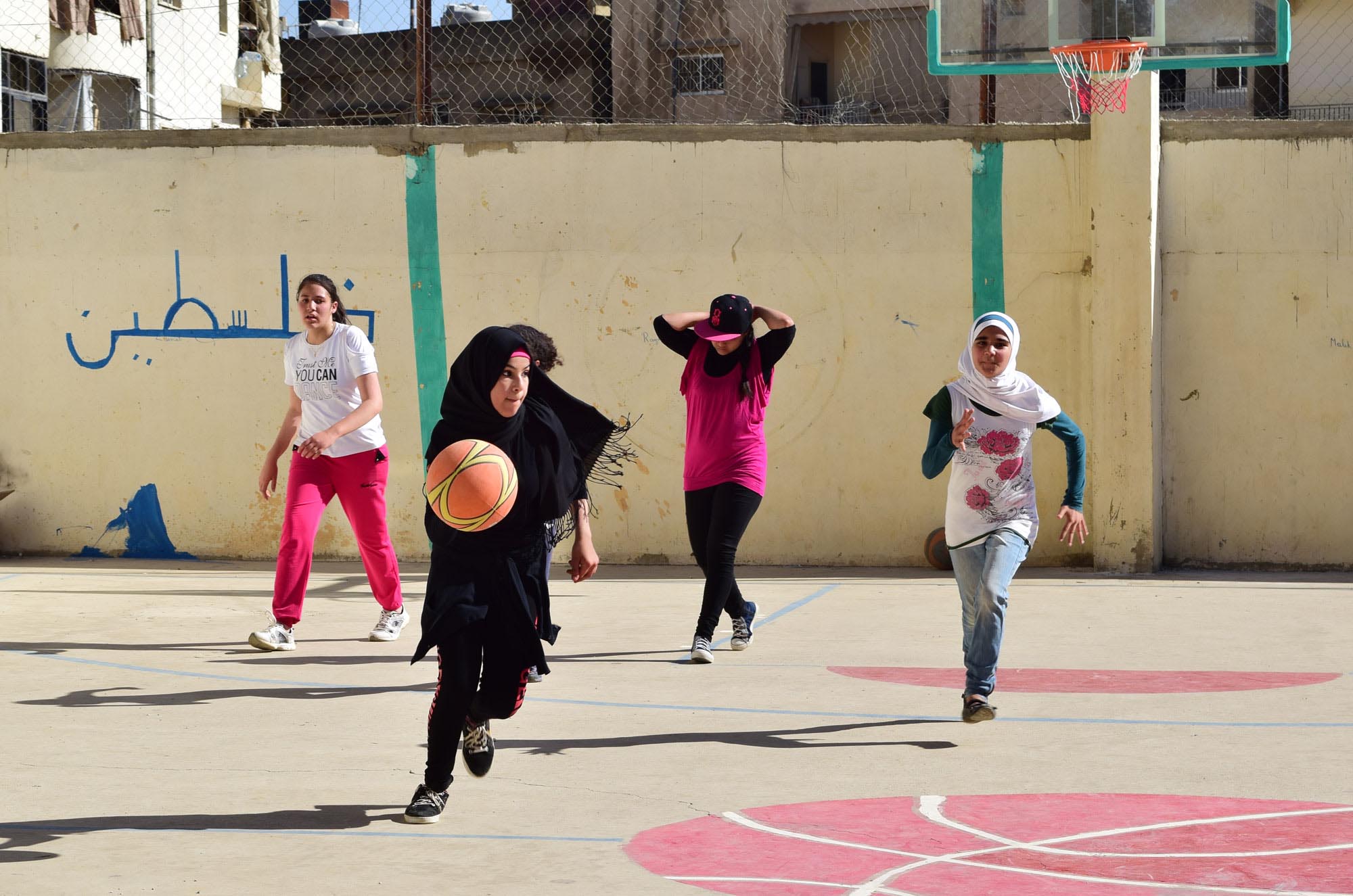 Female refugees in Lebanon play sports.